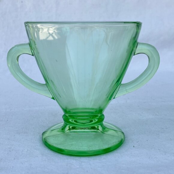 Hazel Atlas Ovide Green Uranium Open Sugar and Creamer - Picture 6 of 9